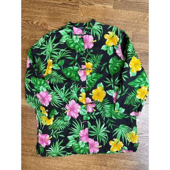 Lauren Ralph Lauren Womens 100% Linen Tropical Top Size Large Toggle Beachy - Picture 9 of 13
